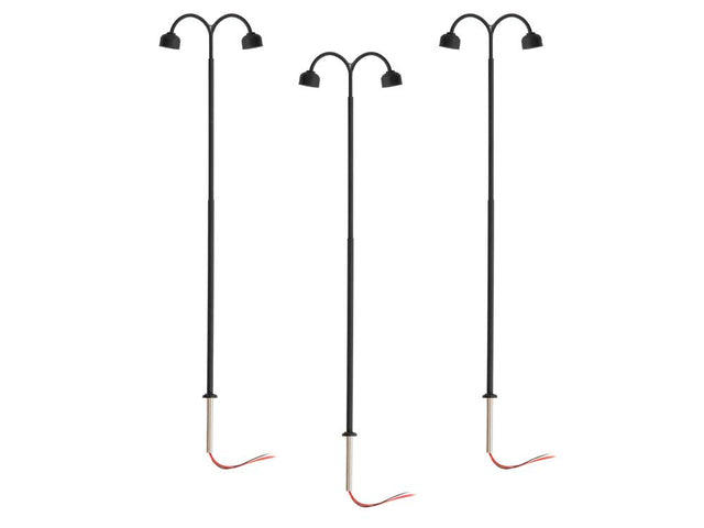 Double-Arm Warm White LED Street Light/Lamp 3-Pack -- Black Mast 4" 10.2cm Tall