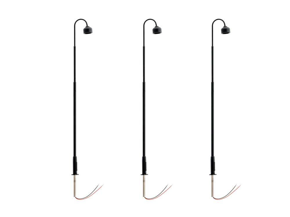 Single-Arm Warm White LED Street Light/Lamp 3-Pack -- Black Mast 4" 10.2cm Tall