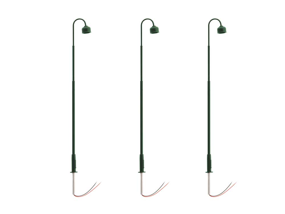 Single-Arm Warm White LED Street Light/Lamp 3-Pack -- Green Mast 4" 10.2cm Tall