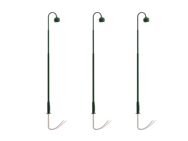 Single-Arm Warm White LED Street Light/Lamp 3-Pack -- Green Mast 4" 10.2cm Tall