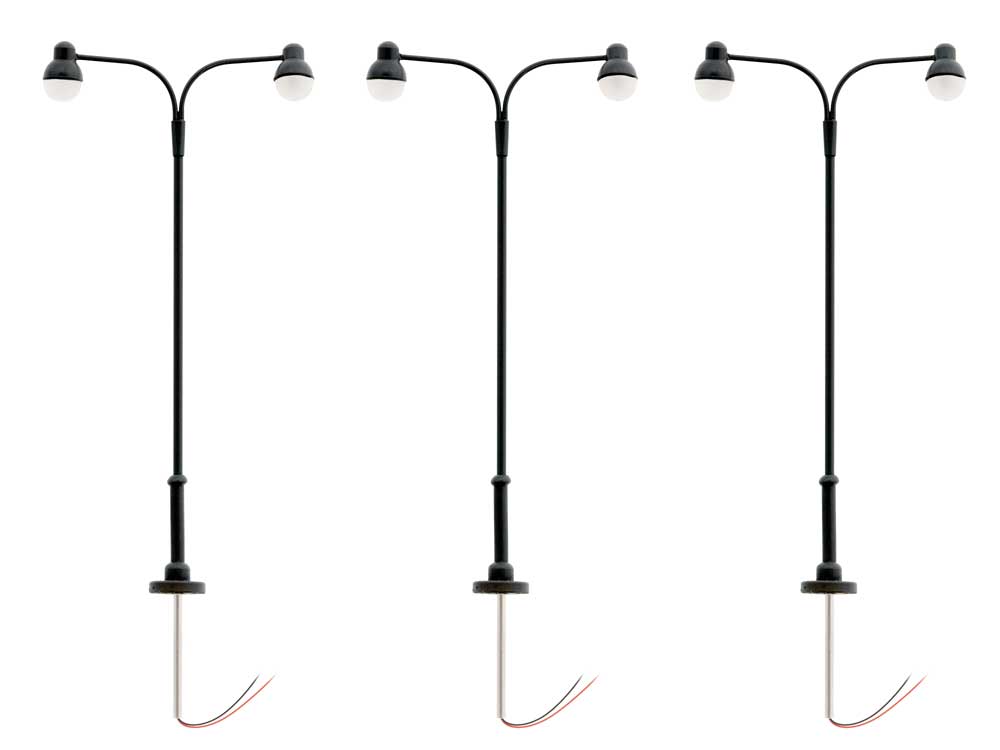 Double-Arm Globe Warm White LED Street Light/Lamp 3-Pack -- Black Mast 4" 10.2cm Tall