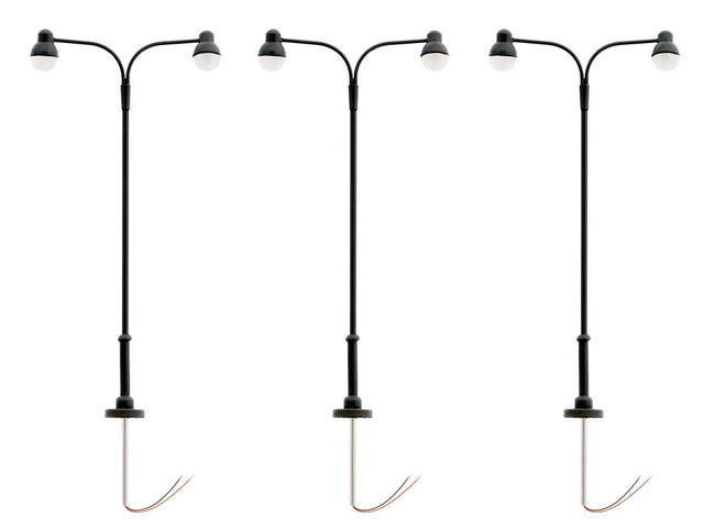 Double-Arm Globe Warm White LED Street Light/Lamp 3-Pack -- Black Mast 4" 10.2cm Tall