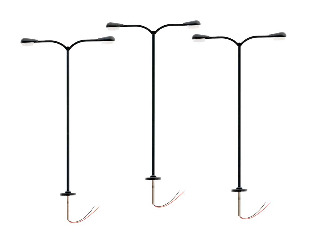 Double-Arm Parking Lot Warm White LED Street Light/Lamp 3-Pack -- Black Mast 4" 10.2cm Tall