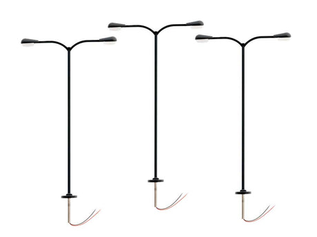 Double-Arm Parking Lot Warm White LED Street Light/Lamp 3-Pack -- Black Mast 4" 10.2cm Tall