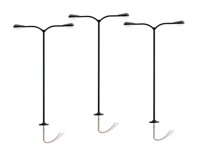 Double-Arm Parking Lot Warm White LED Street Light/Lamp 3-Pack -- Black Mast 4" 10.2cm Tall
