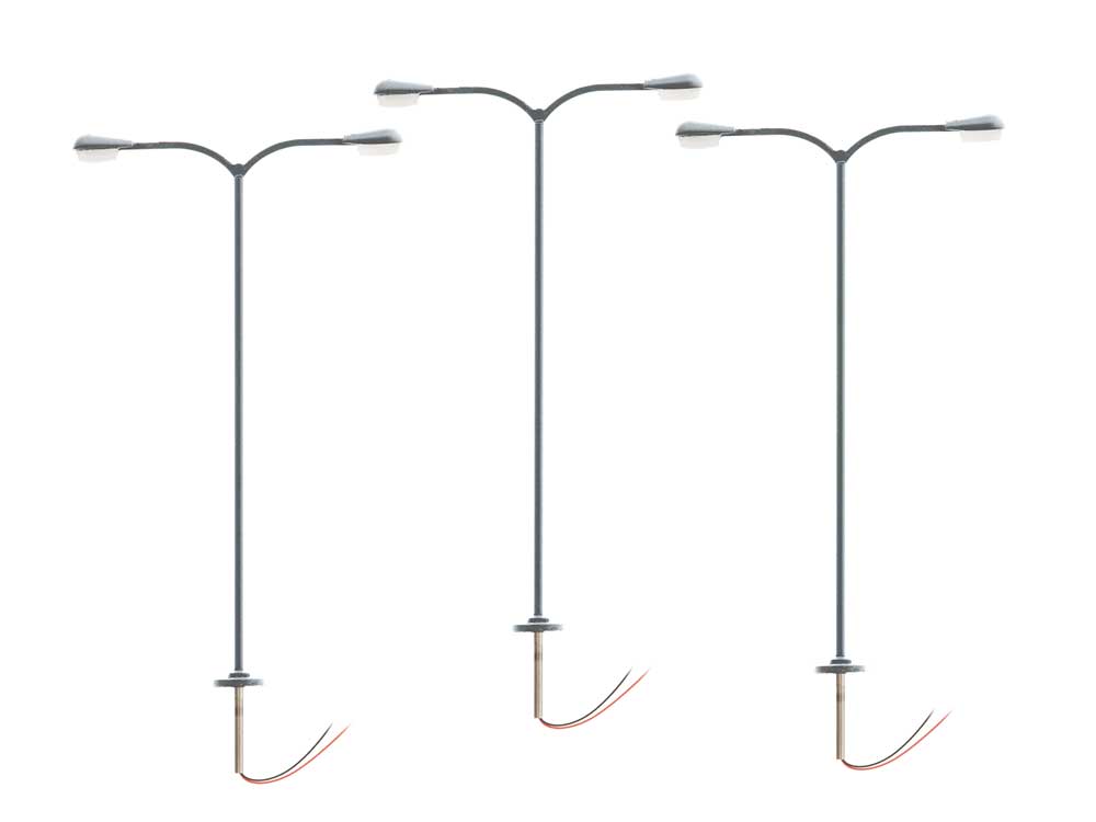 Double-Arm Parking Lot Warm White LED Street Light/Lamp 3-Pack -- Gray Mast 4" 10.2cm Tall