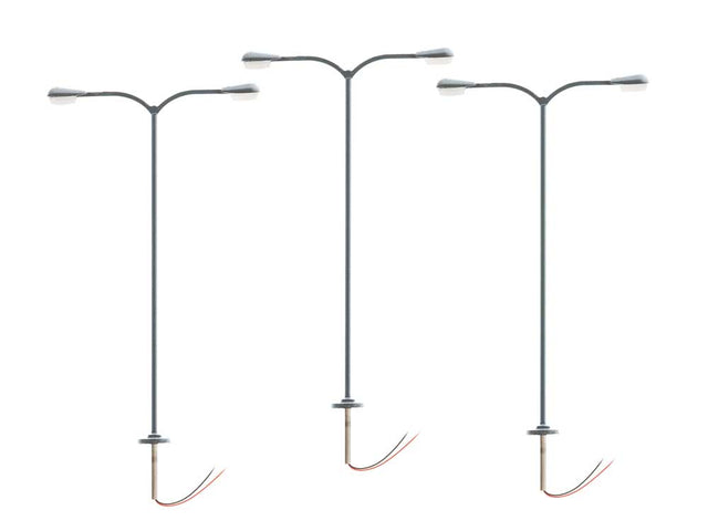 Double-Arm Parking Lot Warm White LED Street Light/Lamp 3-Pack -- Gray Mast 4" 10.2cm Tall