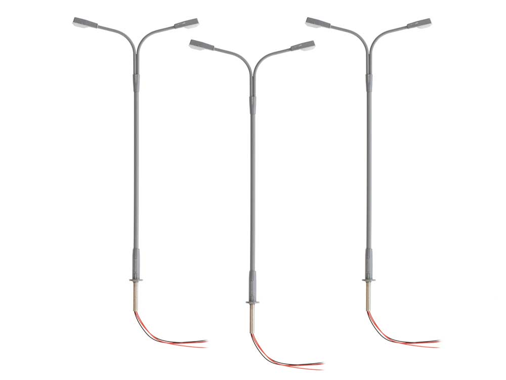 Double-Arm Highway Warm White LED Street Light/Lamp 3-Pack -- Gray Mast 4" 10.2cm Tall