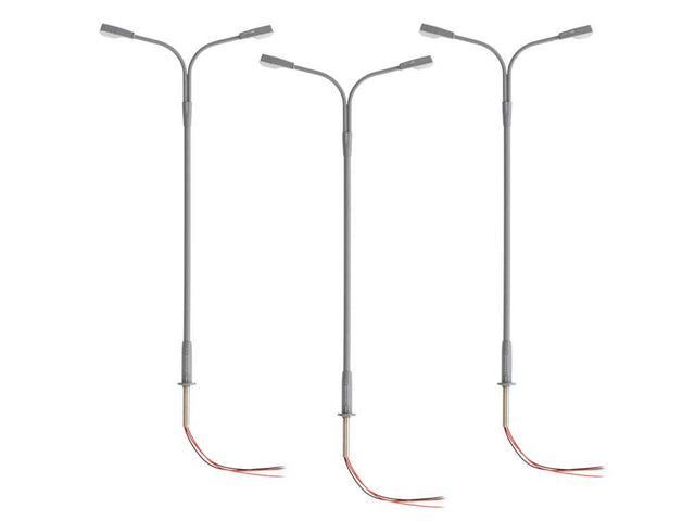 Double-Arm Highway Warm White LED Street Light/Lamp 3-Pack -- Gray Mast 4" 10.2cm Tall