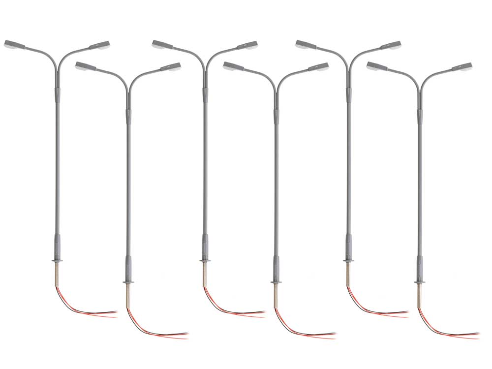 Double-Arm Highway Warm White LED Street Light/Lamp 6-Pack -- Gray Mast 4" 10.2cm Tall