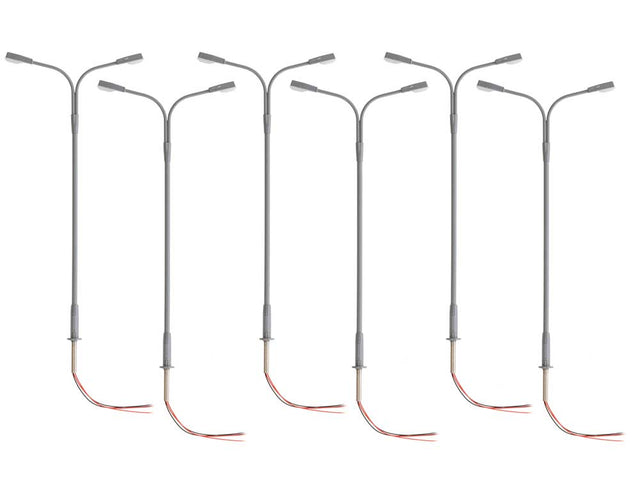 Double-Arm Highway Warm White LED Street Light/Lamp 6-Pack -- Gray Mast 4" 10.2cm Tall