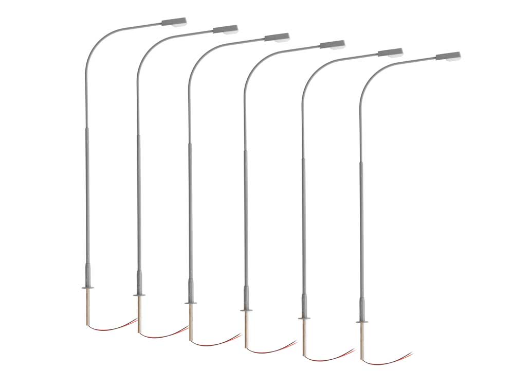 Single-Arm Highway Warm White LED Street Light/Lamp 6-Pack -- Gray Mast 4" 10.2cm Tall