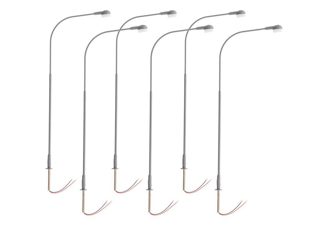 Single-Arm Cobra-Head Warm White LED Street Light/Lamp 6-Pack -- Gray Mast 4" 10.2cm Tall