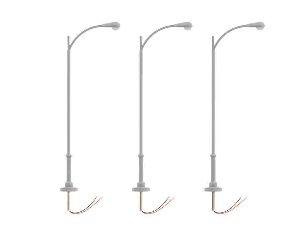 Single-Arm Extended-Mast Warm White LED Street Light/Lamp 3-Pack -- Gray Mast 4" 10.2cm Tall