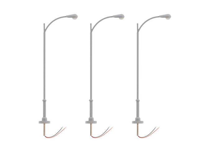 Single-Arm Extended-Mast Warm White LED Street Light/Lamp 3-Pack -- Gray Mast 4" 10.2cm Tall