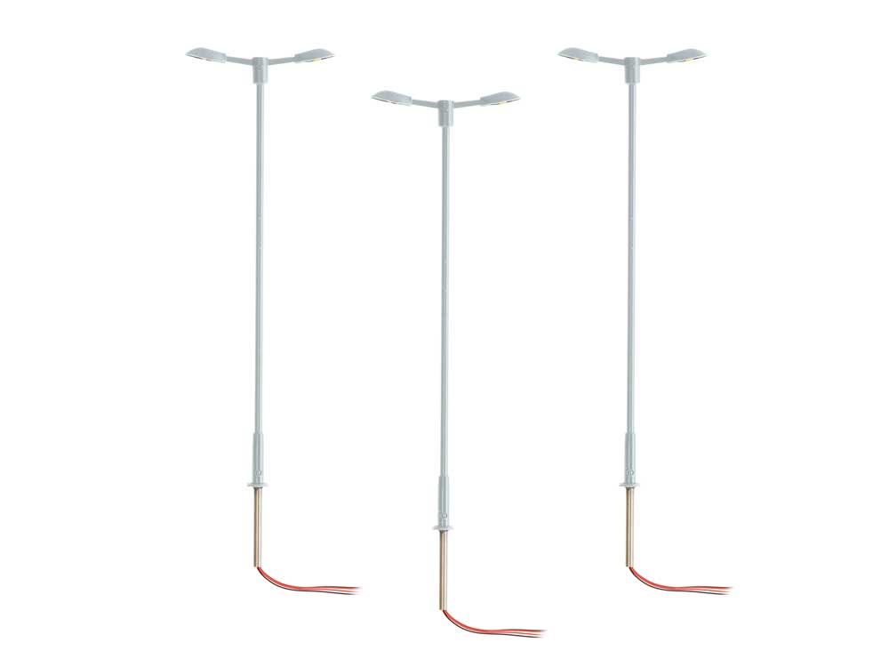 Double-Arm Cobra-Head Highway Warm White LED Street Light/Lamp 3-Pack -- Gray Mast 4" 10.2cm Tall
