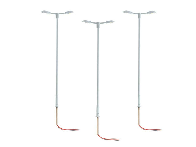 Double-Arm Cobra-Head Highway Warm White LED Street Light/Lamp 3-Pack -- Gray Mast 4" 10.2cm Tall