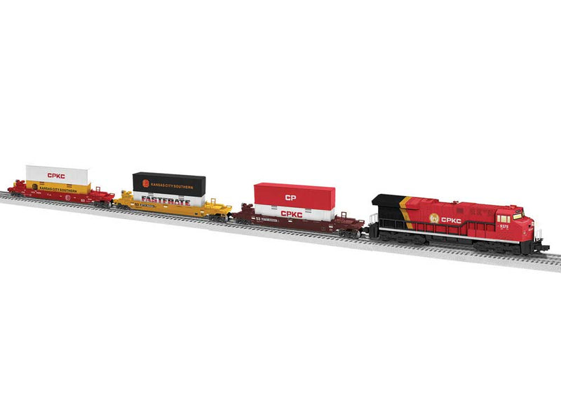CPKC Maxi Stack Set - 3-Rail - LionChief Sound & Control -- GE ET44AC Diesel, 3 Cars; FasTrack Oval, LionChief Remote, Power Supply-1