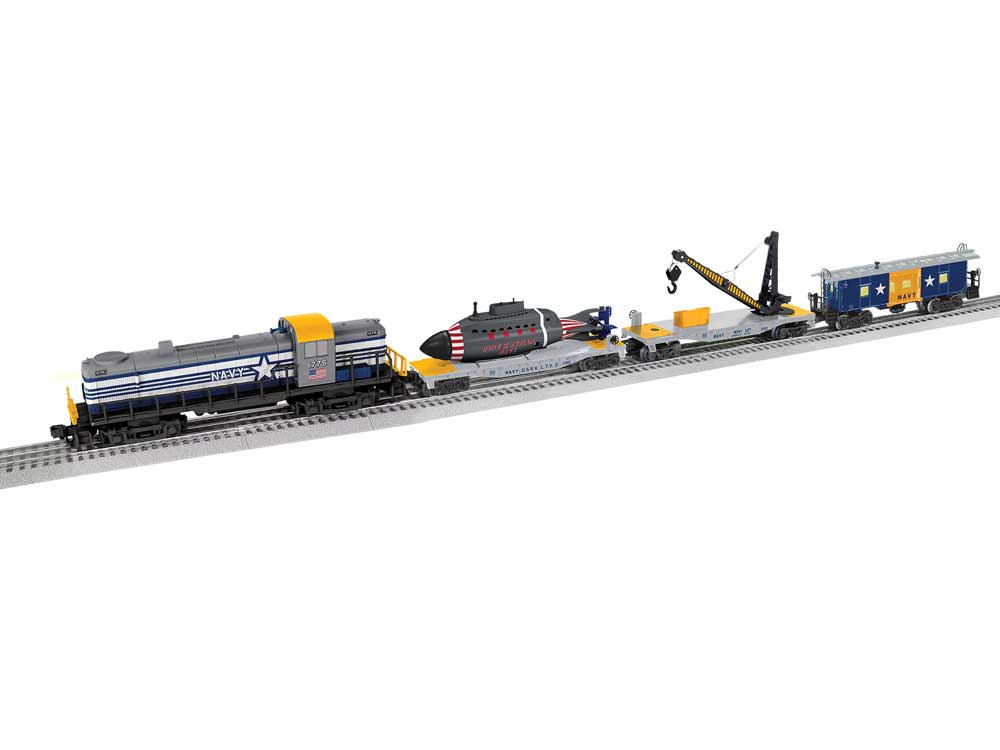 Navy Set - 3-Rail - LionChief Bluetooth 5.0 Sound & Control -- Alco RS3, 3 Cars, FasTrack Oval, Remote Controller-1