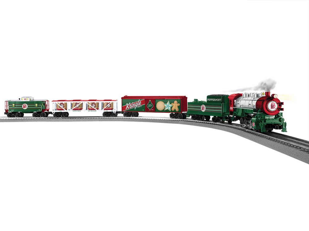 Peppermint Christmas Freight - 3-Rail - LionChief Bluetooth 5.0 Sound & Contro -- 0-8-0, 3 Cars, FasTrack Oval, Controller-1