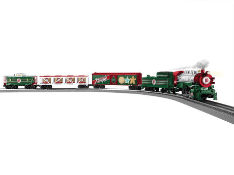 Peppermint Christmas Freight - 3-Rail - LionChief Bluetooth 5.0 Sound & Contro -- 0-8-0, 3 Cars, FasTrack Oval, Controller-1