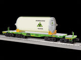 8-Axle Heavy-Duty Flatcar w/Canister Load - 3-Rail - Ready to Run -- Area 51 #XP09D (green, gray)-1