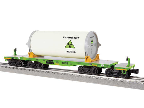 8-Axle Heavy-Duty Flatcar w/Canister Load - 3-Rail - Ready to Run -- Area 51 #XP09D (green, gray)-2