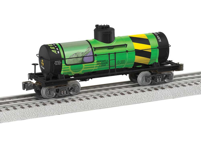 8,000-Gallon Tank Car - 3-Rail - Ready to Run -- Area 51 #XTCR4B (green, black, yellow)