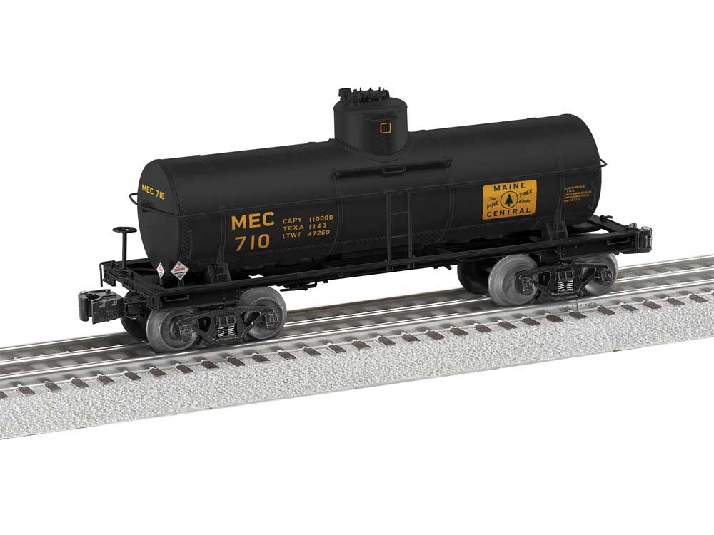 8,000-Gallon Tank Car - 3-Rail - Ready to Run -- Maine Central #710 (black, Harvest Gold)