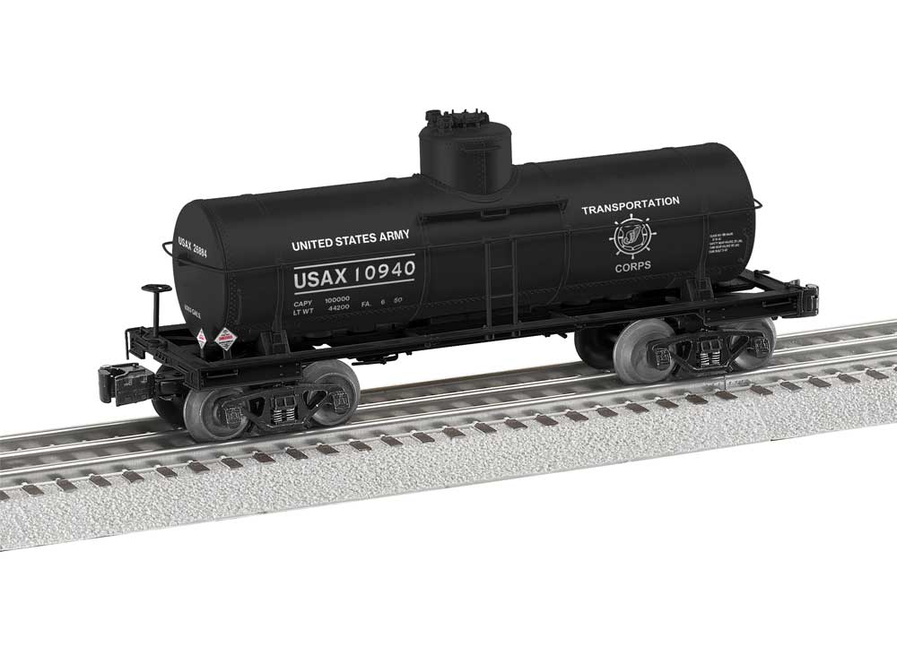 8,000-Gallon Tank Car - 3-Rail - Ready to Run -- U.S. Army #10940 (black, white, USATC Logo)