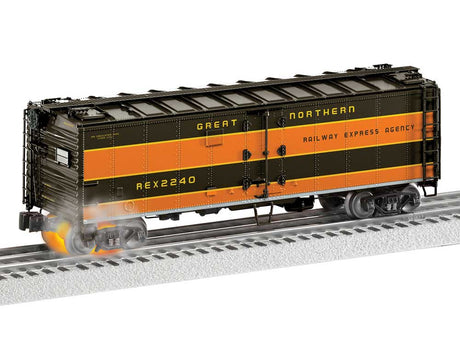 Steel Reefer with Hotbox Effects - 3-Rail - Ready to Run -- Great Northern #2240 (Omaha Orange, green, yellow)