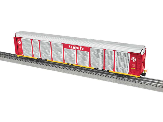 89' Enclosed Auto Carrier w/FreightSounds - 3-Rail - Ready to Run - Vision -- Santa Fe #978106 (silver, red, yellow, black)