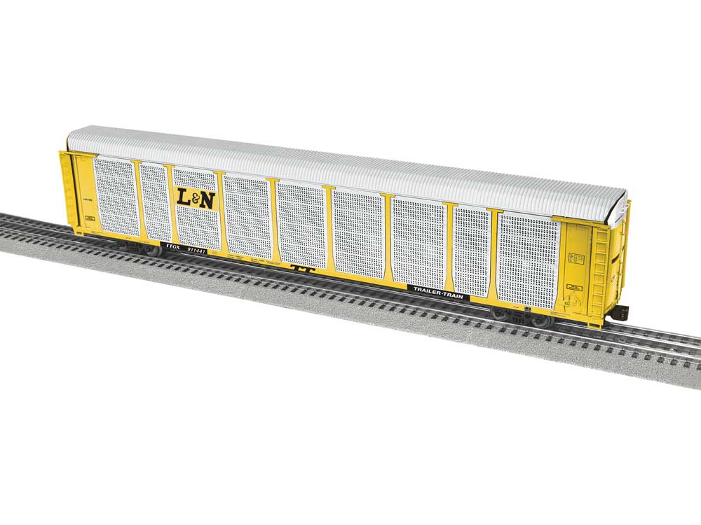 89' Enclosed Auto Carrier - 3-Rail - Ready to Run -- Louisville & Nashville #911441 (silver, yellow, black)