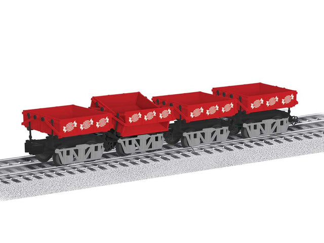 Disconnect Dump Cars - 3-Rail - Ready to Run -- Christmas (red, silver, black)