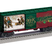 PS-1 Boxcar with FreightSounds(R) - 3-Rail - Ready to Run -- 2025 Christmas (green, red, gold, Mural Sides)