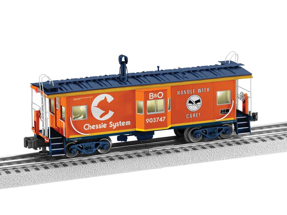 Bay Window Caboose - 3-Rail - Ready to Run -- Chessie System B&O #903747 (orange, blue, yellow, Safety Slogan)