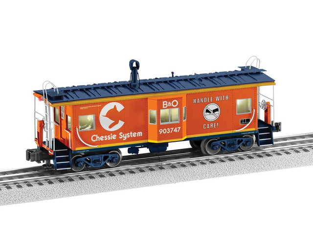Bay Window Caboose - 3-Rail - Ready to Run -- Chessie System B&O #903747 (orange, blue, yellow, Safety Slogan)