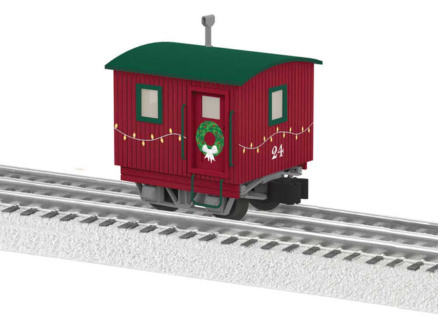Disconnect Truck Caboose - 3-Rail - Ready to Run -- Christmas #24 (red, green, silver)