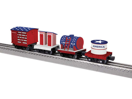 Disconnect 4-Car Set - 3-Rail - Ready to Run -- USA (1 Each: Boxcar, Outhouse, Tank, Drum)