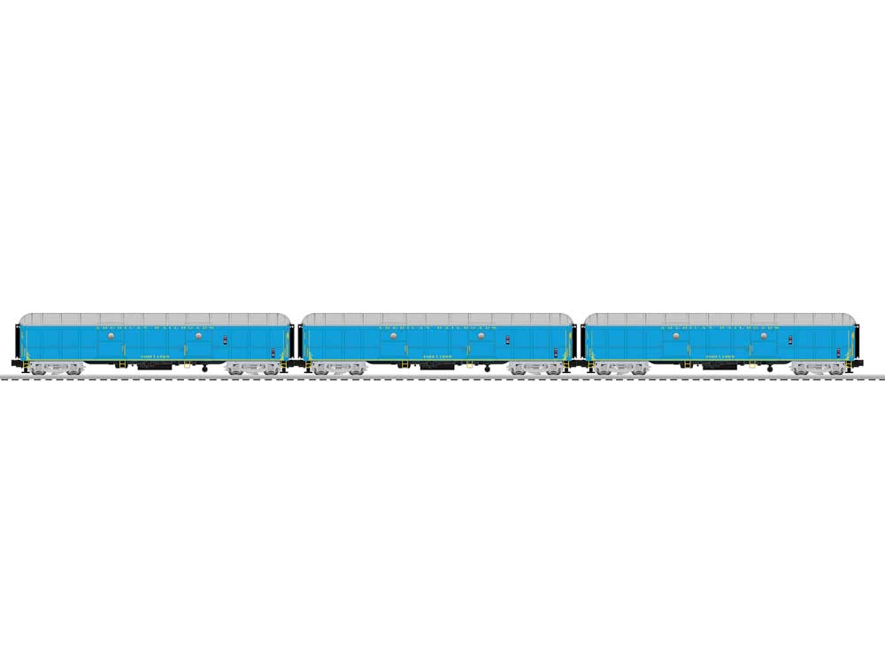 Class B60 Heavyweight Baggage Car 3-Pack - 3-Rail - Ready to Run -- American Railroads (blue, gray, yellow)