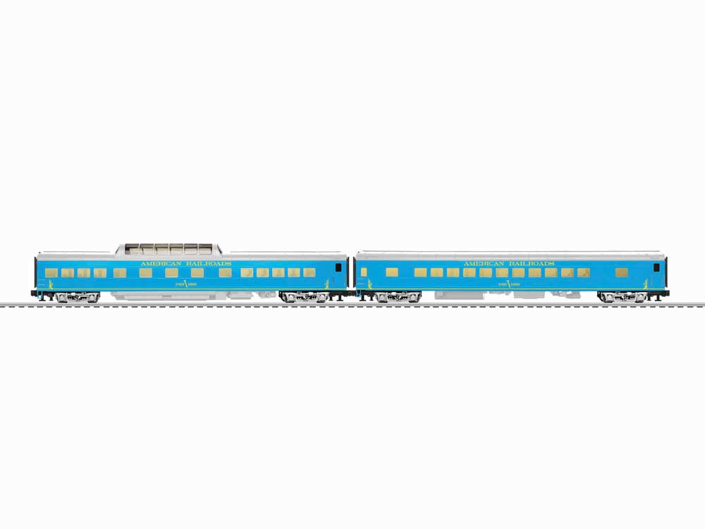 21" Streamlined Smooth-Side 3 Coach, Dome - 3-Rail - Ready to Run -- American Railroads (blue, gray, yellow)
