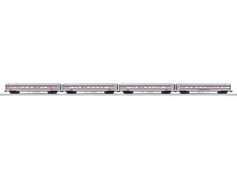 18" Streamlined Fluted-Side 3 Coaches, Observation - 3-Rail Ready to Run - -- Pennsylvania Railroad (silver, Tuscan, Senator)