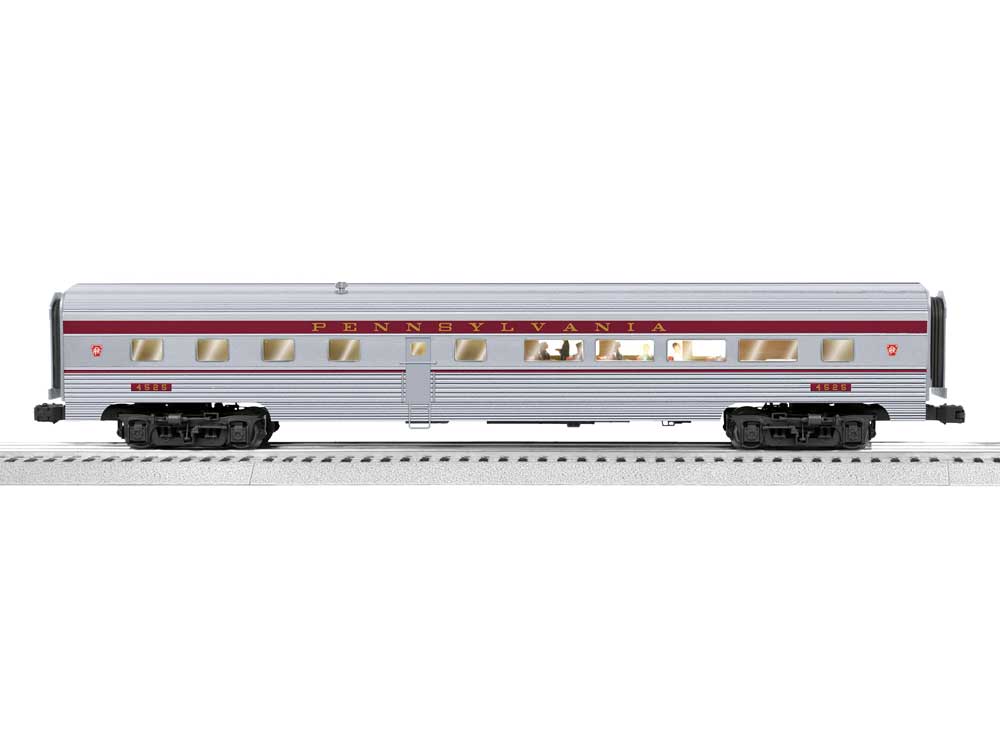 18" Streamlined Fluted Diner - 3-Rail - Ready to Run - StationSounds -- Pennsylvania Railroad #4525 (silver, Tuscan)