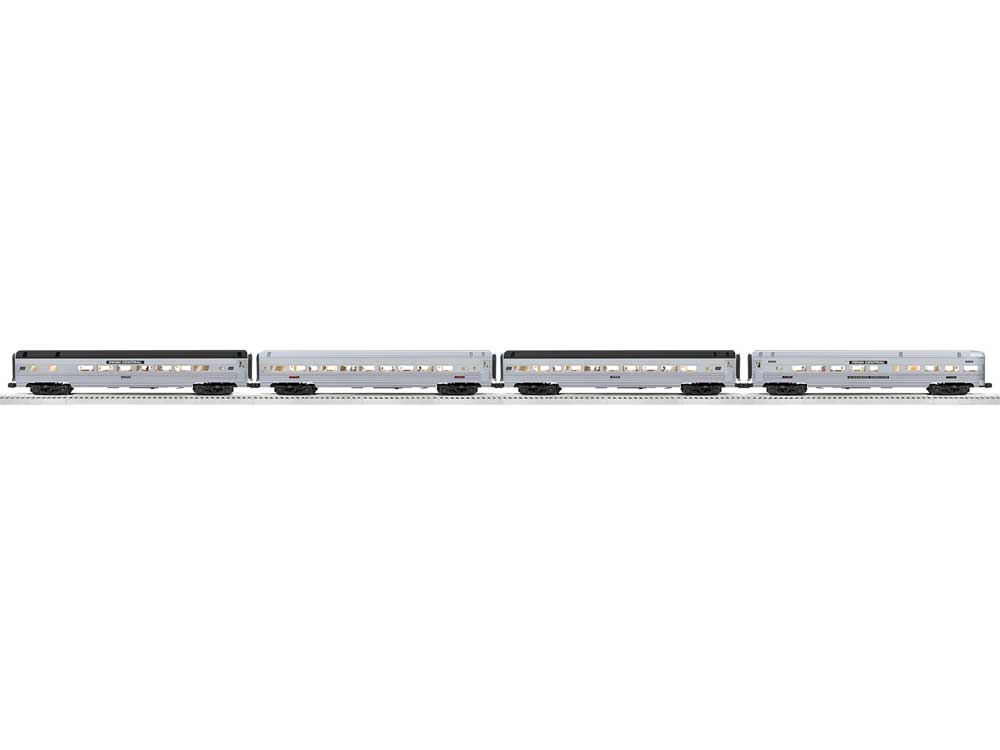 18" Streamlined Fluted-Side 3 Coaches, Observation - 3-Rail Ready to Run - -- Penn Central (silver, black)
