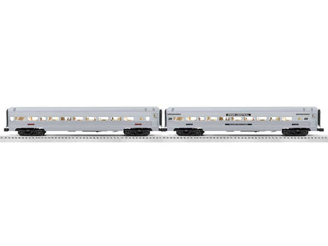 18" Streamlined Fluted Coach 2-Pack - 3-Rail - Ready to Run - RailSounds -- Penn Central #1589, 7142 (silver, black)