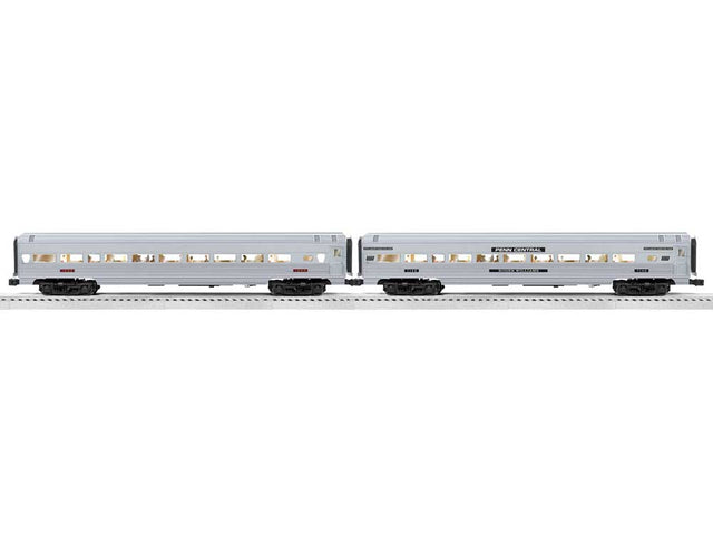 18" Streamlined Fluted Coach 2-Pack - 3-Rail - Ready to Run - RailSounds -- Penn Central #1589, 7142 (silver, black)