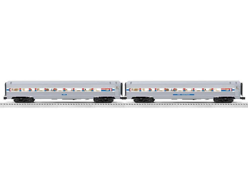 18" Streamlined Fluted Coach 2-Pack - 3-Rail - Ready to Run - RailSounds -- Amtrak #3630 "Casimir Pulaski, #5429 (Phase 1, silver, red, blue, white)