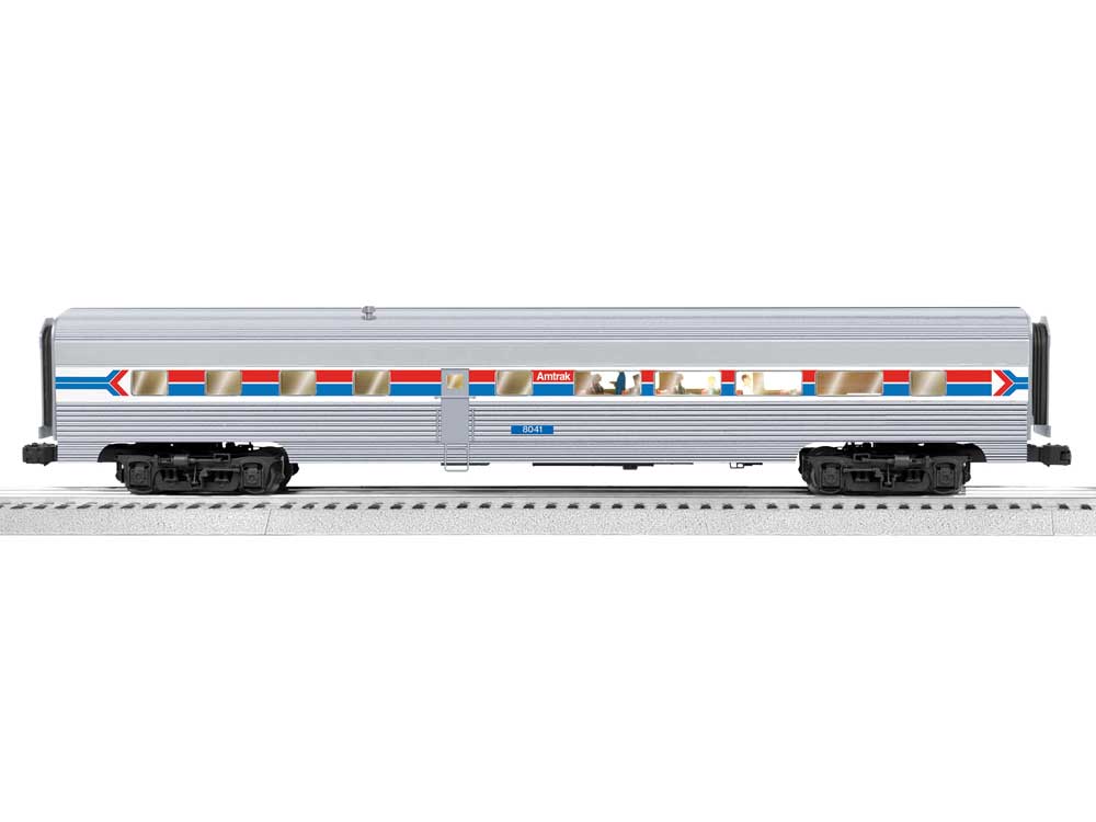 18" Streamlined Fluted Diner - 3-Rail - Ready to Run - StationSounds -- Amtrak #8041 (Phase 1, silver, red, blue, white)