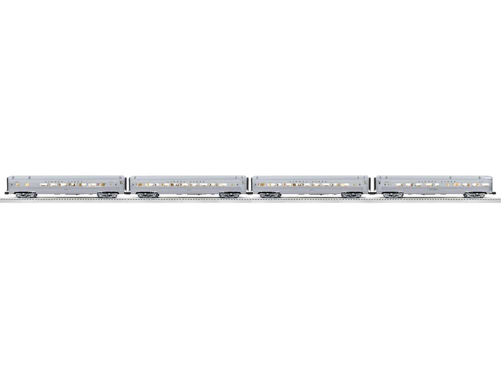 18" Streamlined Fluted-Side 3 Coaches, Observation - 3-Rail Ready to Run - -- Lionel Lines (silver)