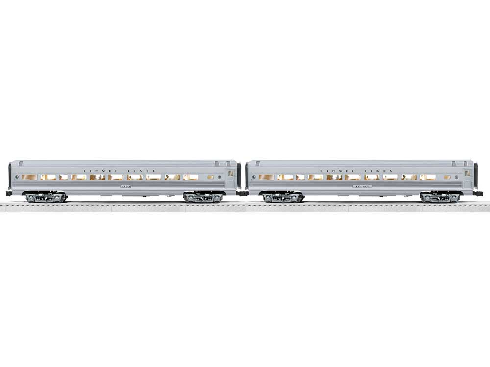 18" Streamlined Fluted Coach 2-Pack - 3-Rail - Ready to Run - RailSounds -- Lionel Lines #2323, Legacy (silver)